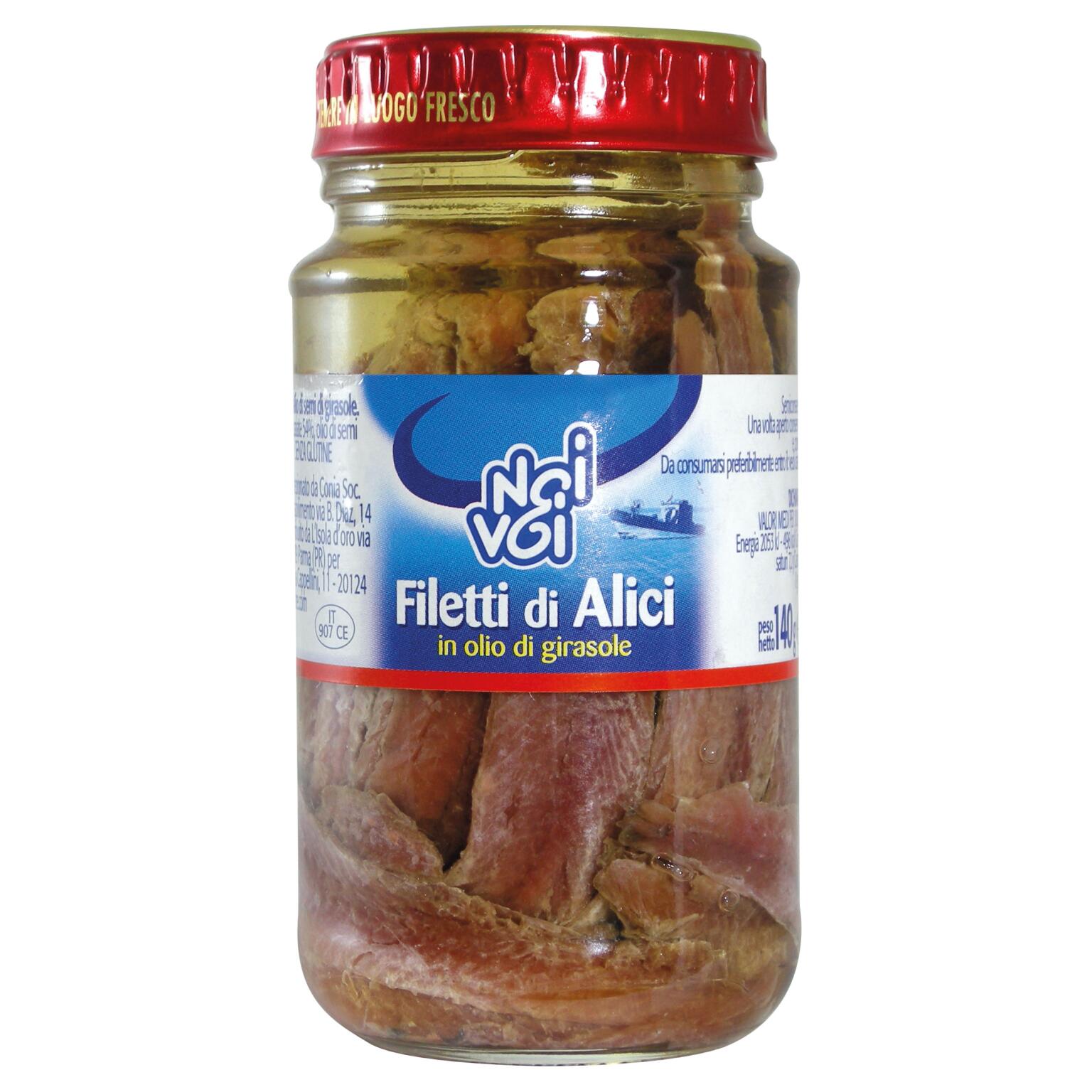 Filetti di alici in olio di semi di girasole distese 140g Noi&Voi