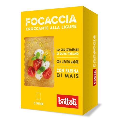 Focaccia croccante alla Ligure con olio evo,lievito madre e con farina di mais 250g Bottoli