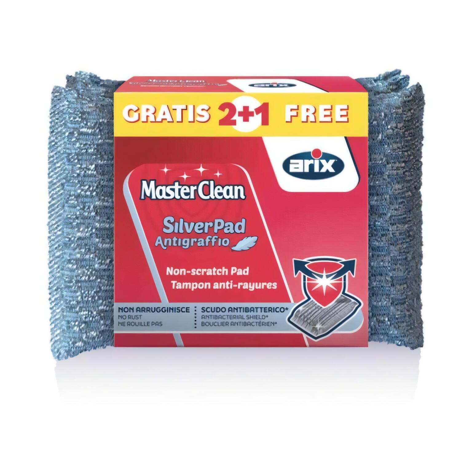 Spugne 2+1 SilverPad antigraffio e antibatterico  Masterclean Arix