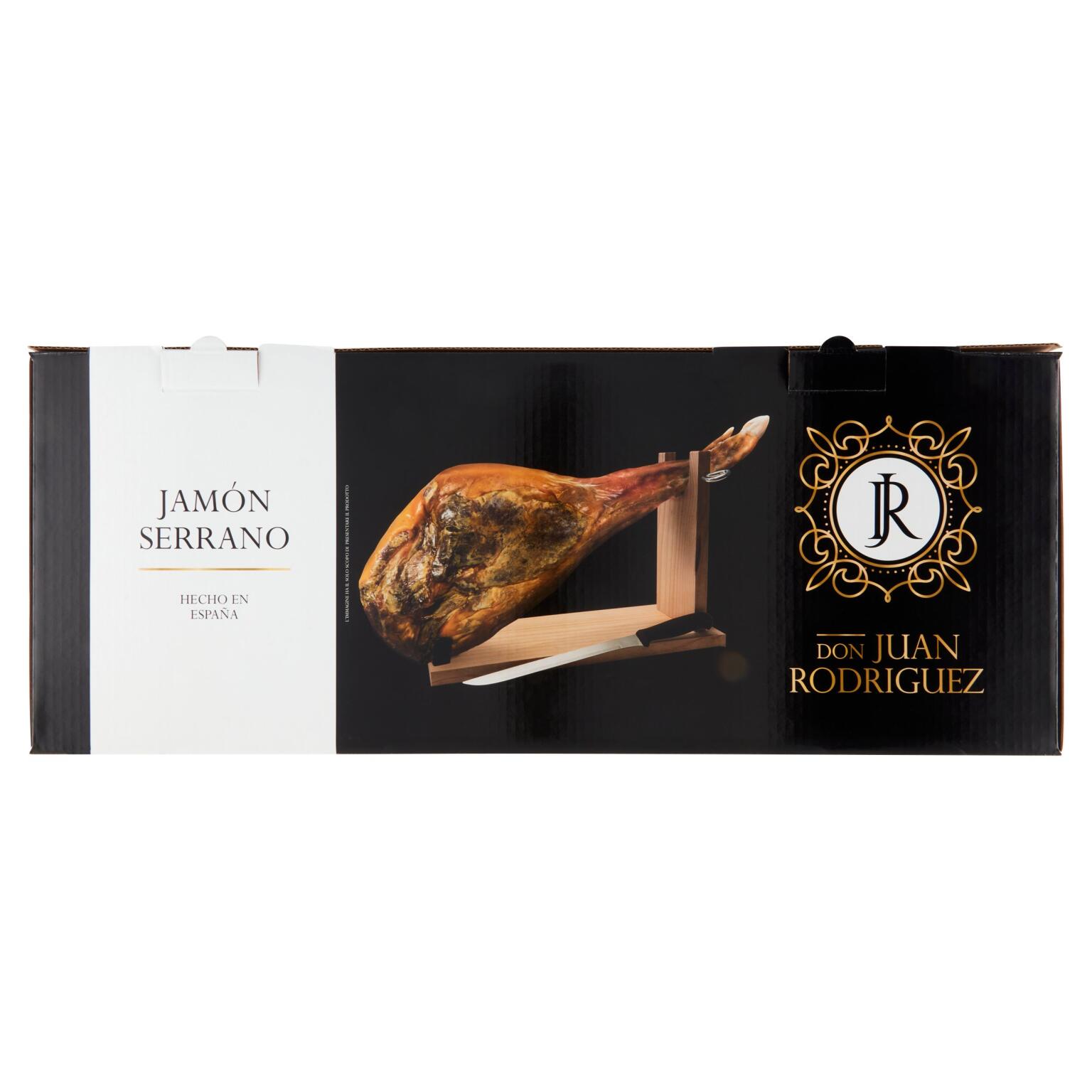 Jamon Serrano con osso peso 6,5kg circa, stagionatura 10/12 mesi confezione con morsa e coltello