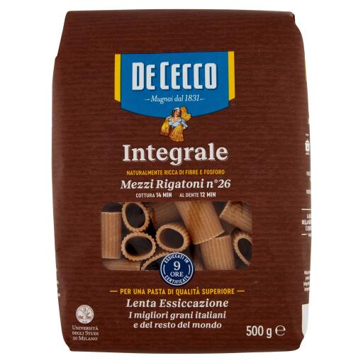 Mezzi rigatoni integrali n° 26 500g De Cecco
