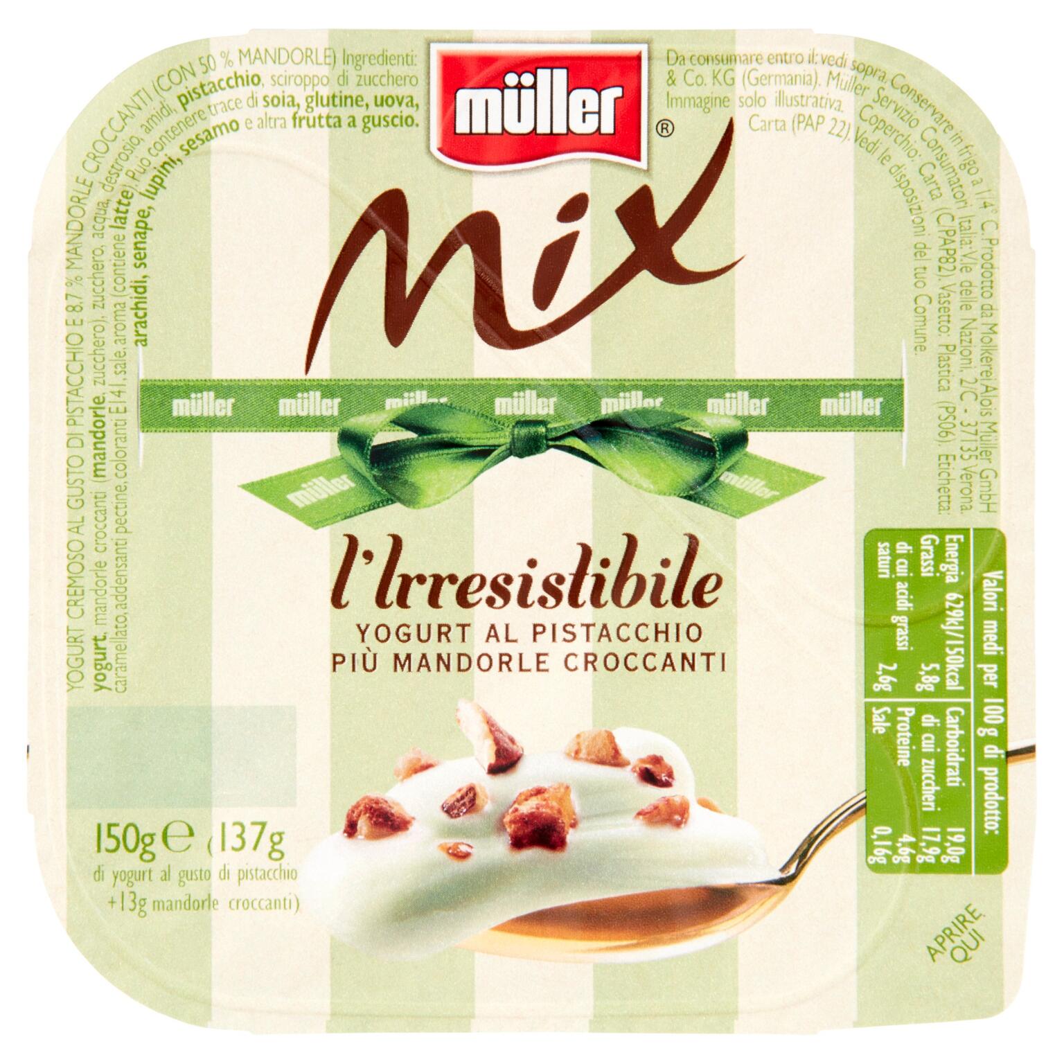 Yogurt mix l'irresistibile al pistacchio più mandorle croccanti 150g Muller