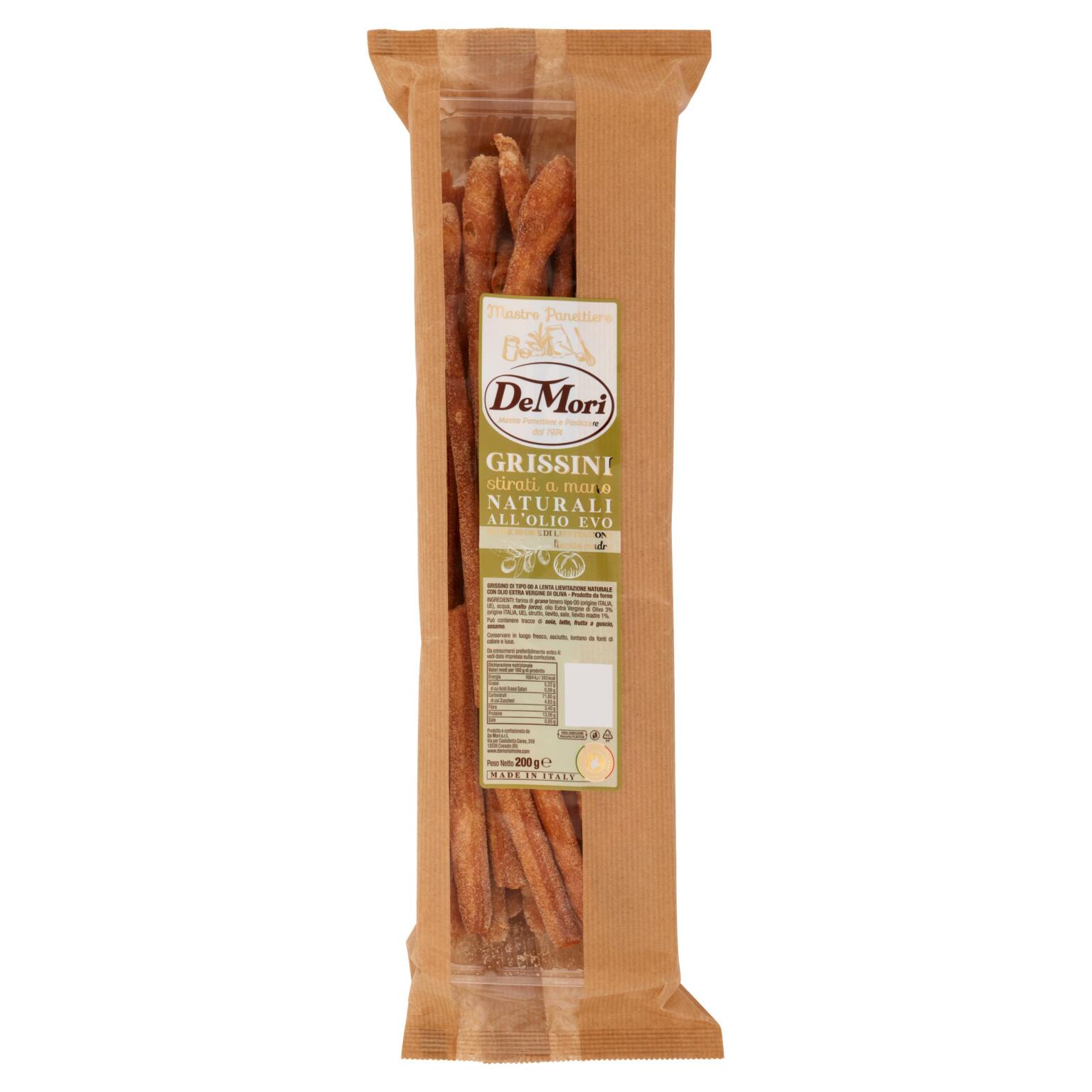 Grissini con lievito naturale a lenta lievitazione all'olio extra vergine di oliva 200g De Mori