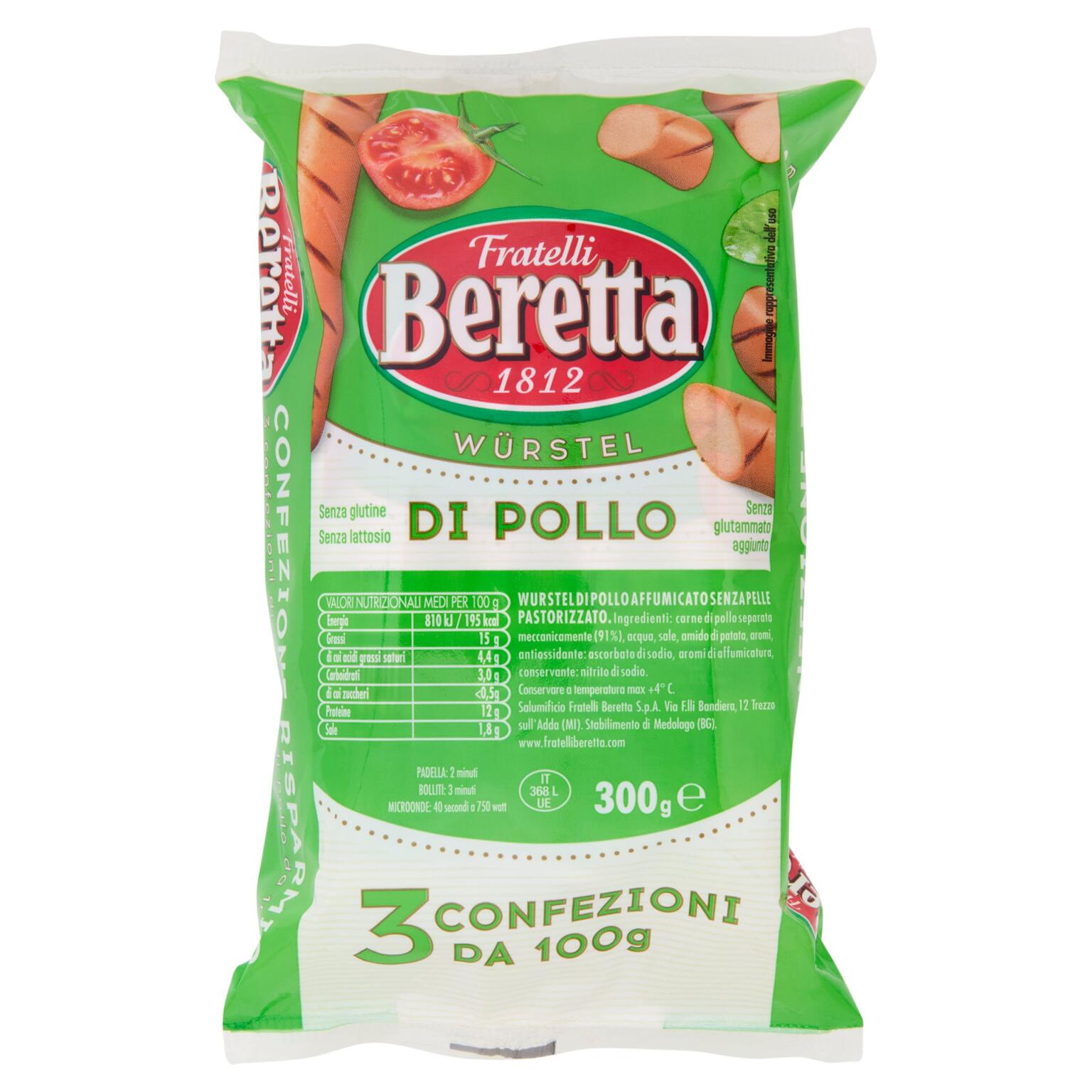 Wurstel di pollo italiano 3x100g Fratelli Beretta senza glutine