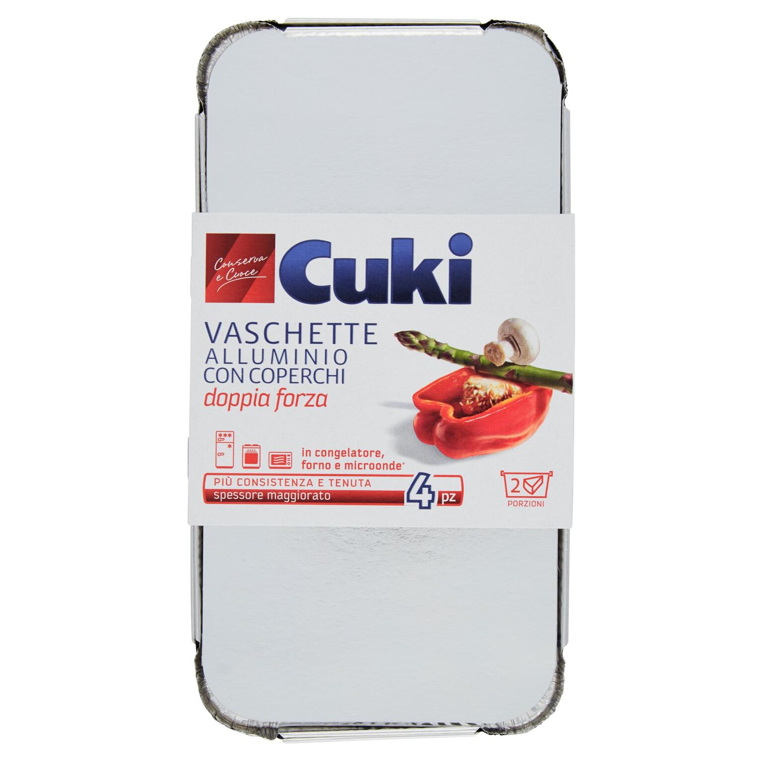 Vaschette alluminio R62 doppia forza con coperchi da 2porzioni 4pz Cuki