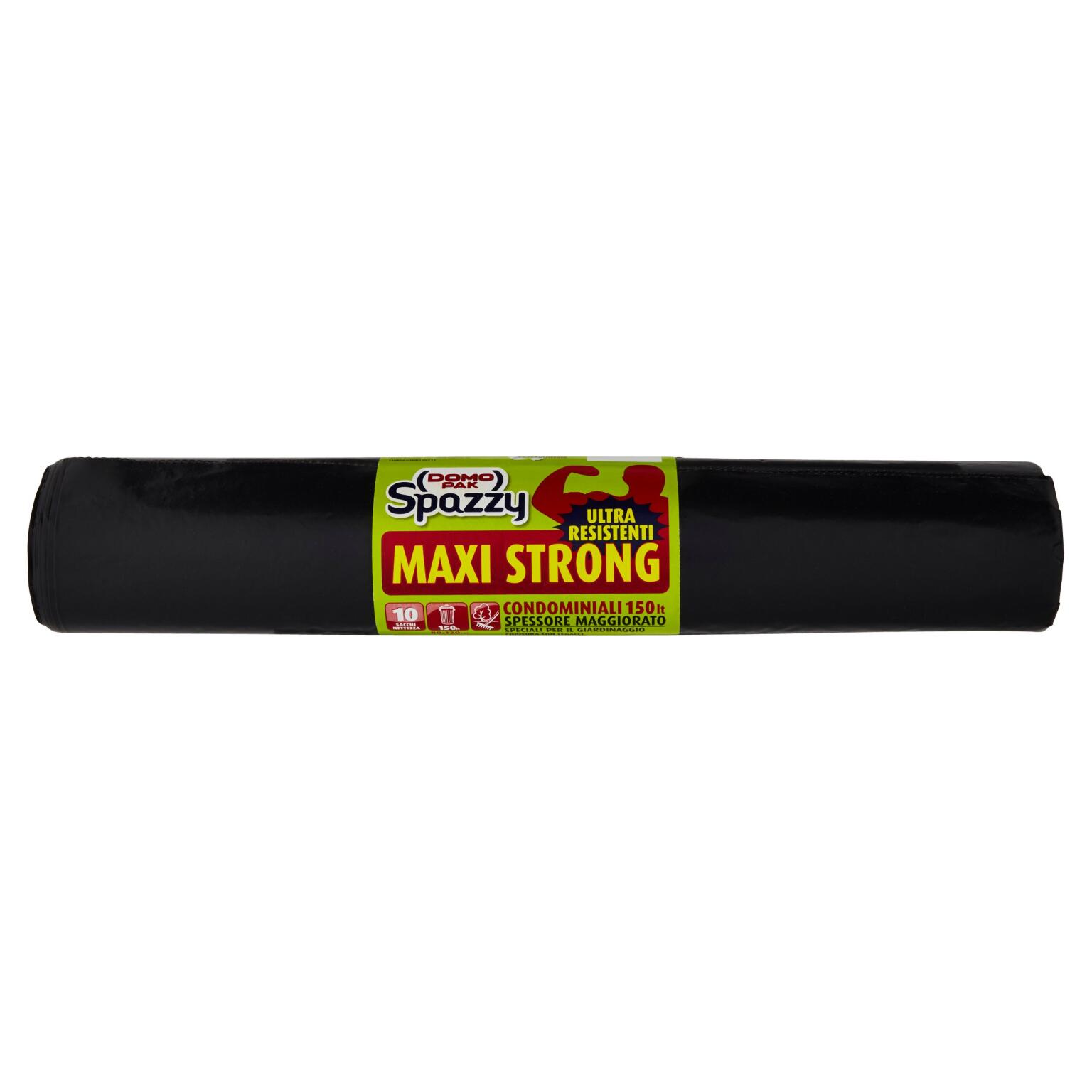 Sacchi Maxi Strong 150L condominiale nero 80x120cm10 pezzi con legacci Spazzy Domopak