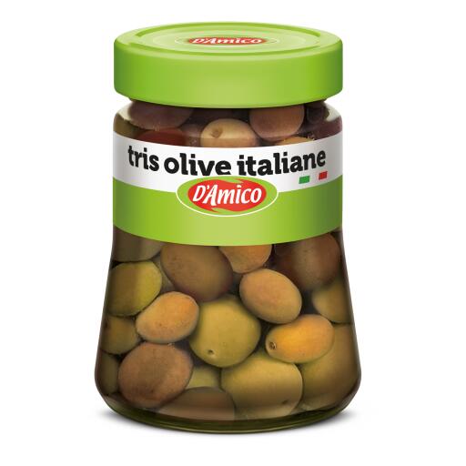 Tris di olive intere vaso vetro 165g D'Amico