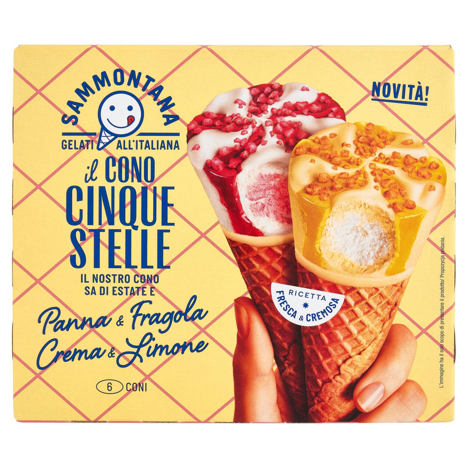 Coni Cinque Stelle Fragola e Limone confezione da 6pezzi 360g Sammontana
