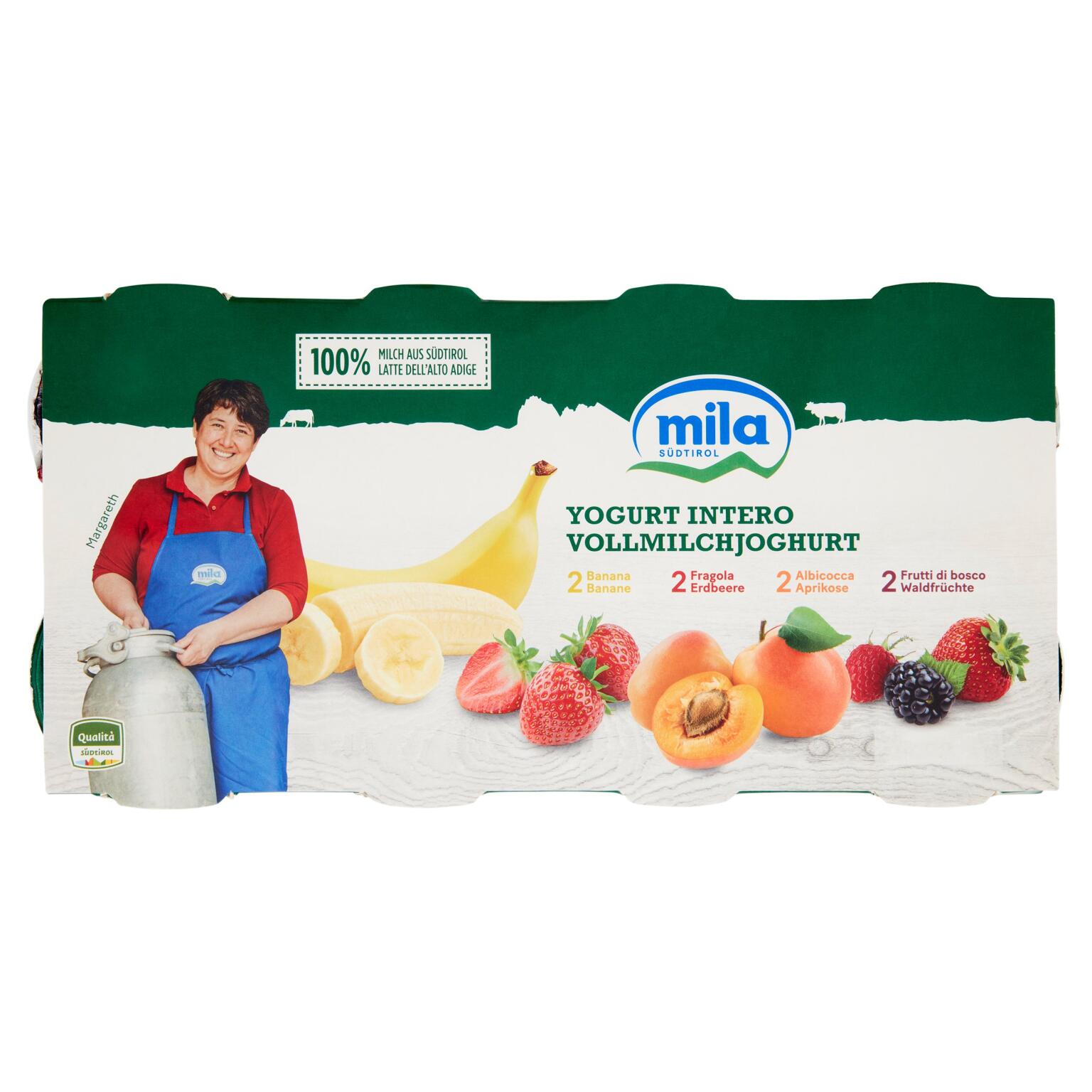 Yogurt intero classico fragola, frutti di bosco, banana e albicocca 8x125g Mila