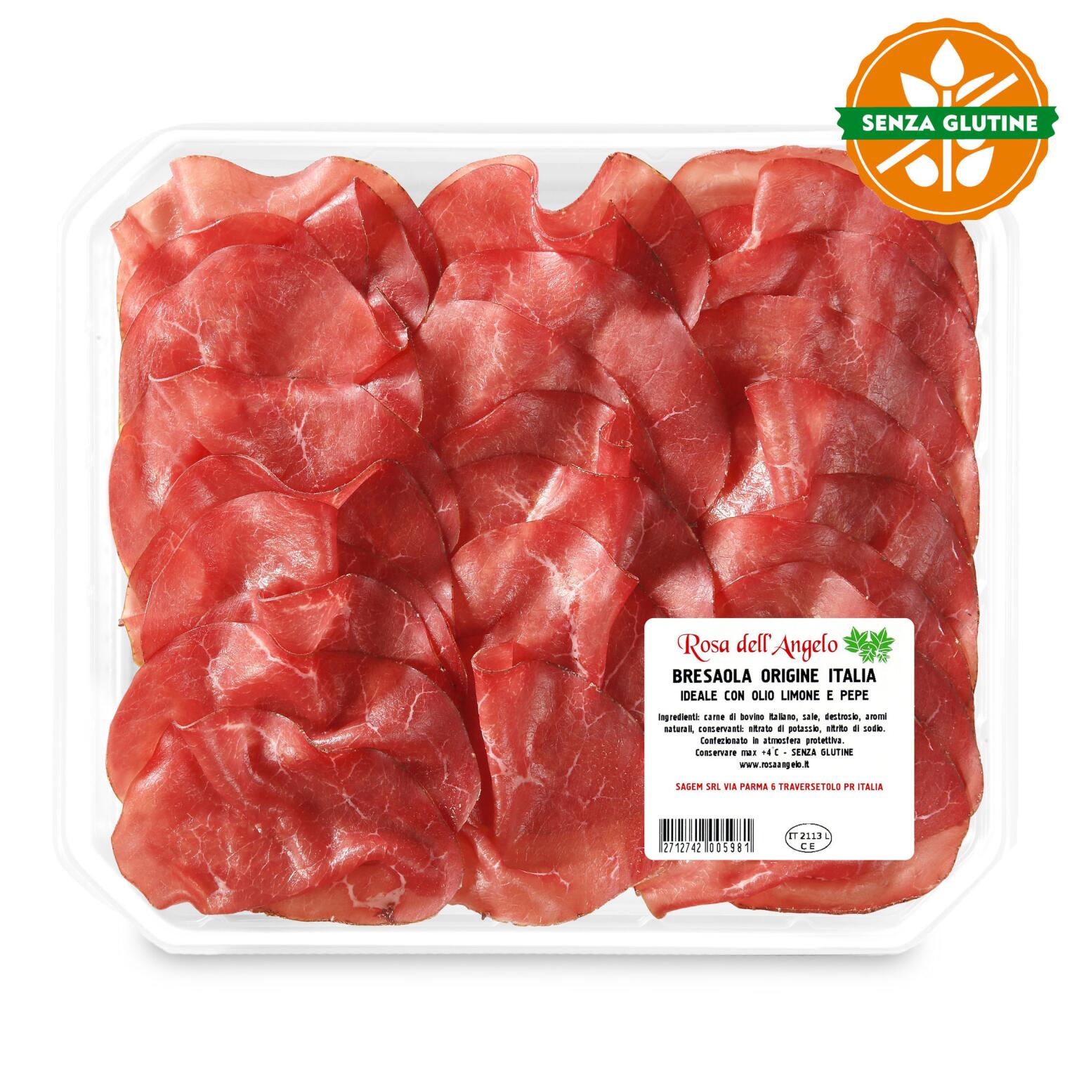 Bresaola origine Italia a fette Rosa dell'Angelo senza glutine