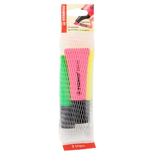 3 Evidenziatori Color Neon Giallo/Verde/Rosa Stabilo Boss