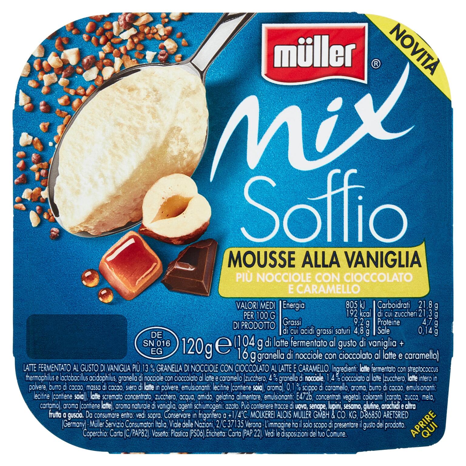 Yogurt Mix Soffio Mousse di vaniglia con cioccolato e caramello 120g Muller