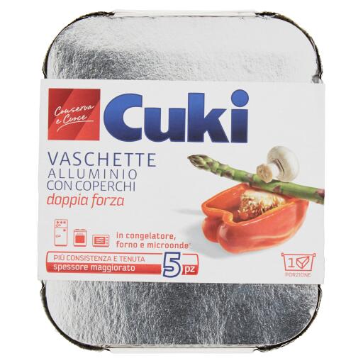 Vaschette alluminio R31 doppia forza con coperchi da 1porzione 5pz Cuki