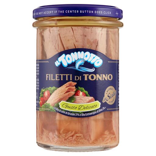 Filetto di Tonno vaso vetro in olio delicato 300g L'Isola D'Oro