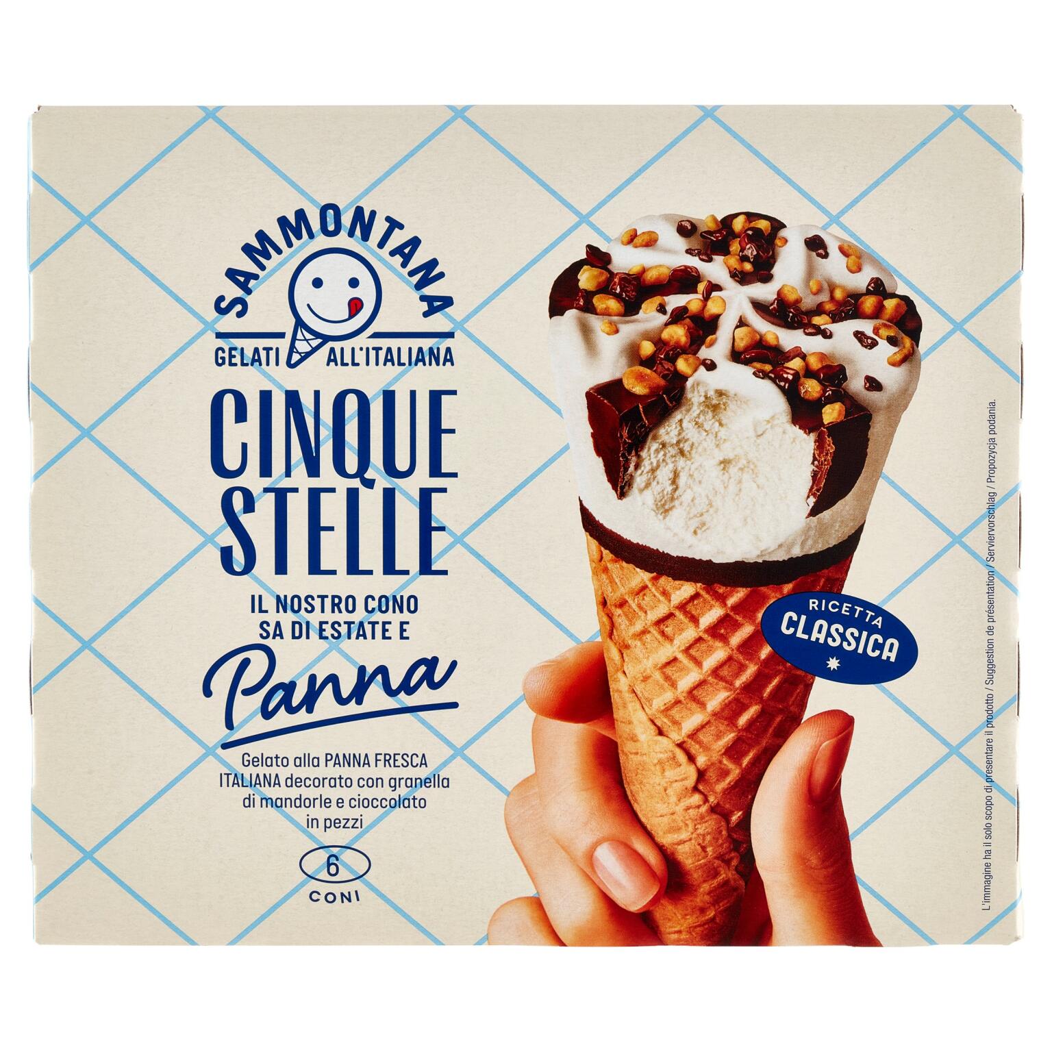 Coni Cinque Stelle 6 pezzi alla panna 450g Sammontana