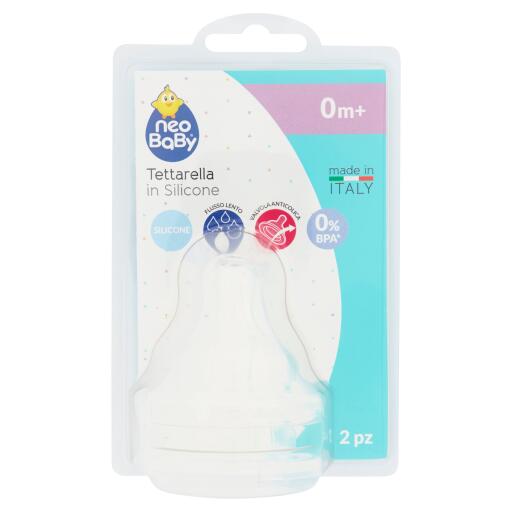 Tettarella collo largo in silicone 2 pezzi flusso lento Neo Baby Artsana