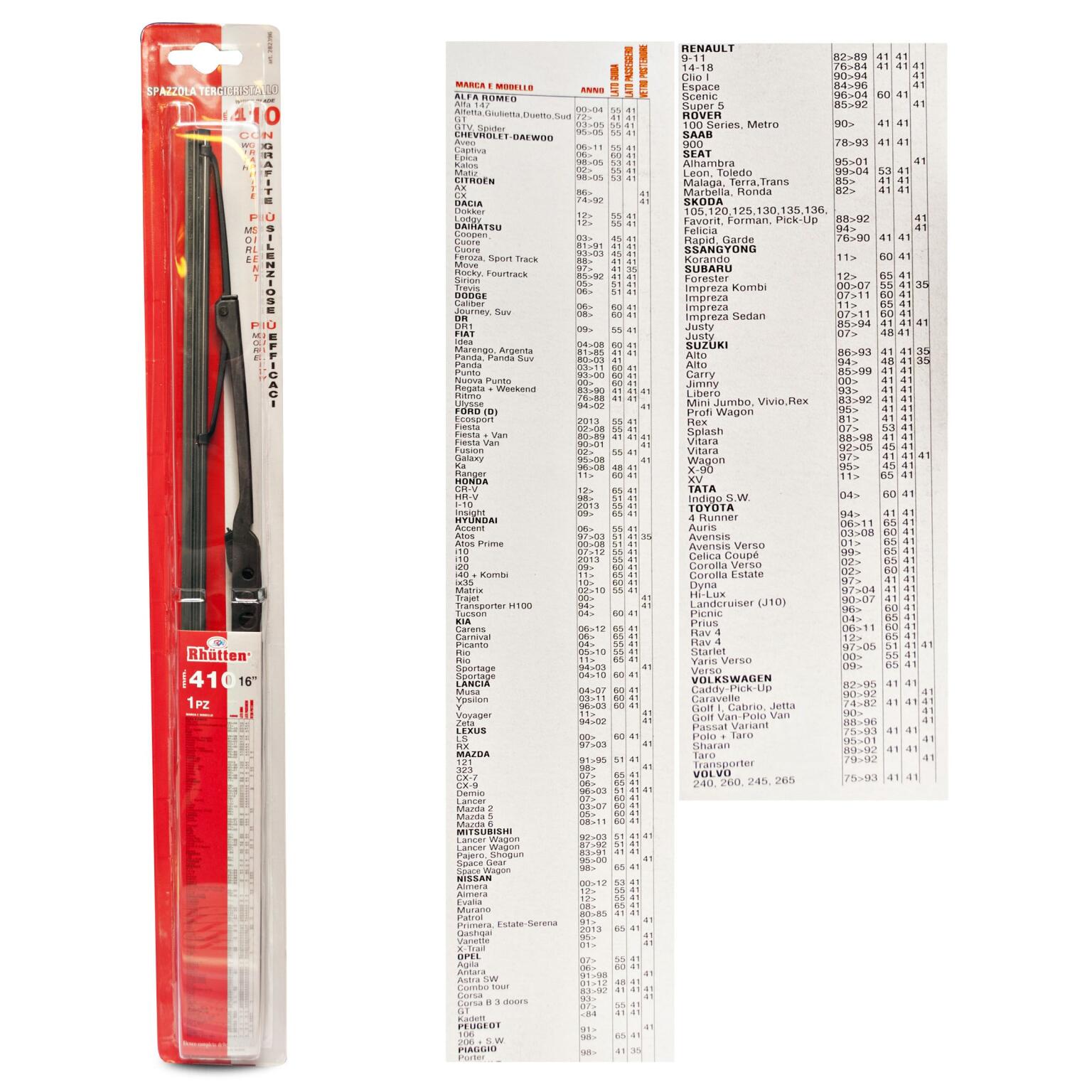 Spazzola tergi 410mm singola Rhutten
