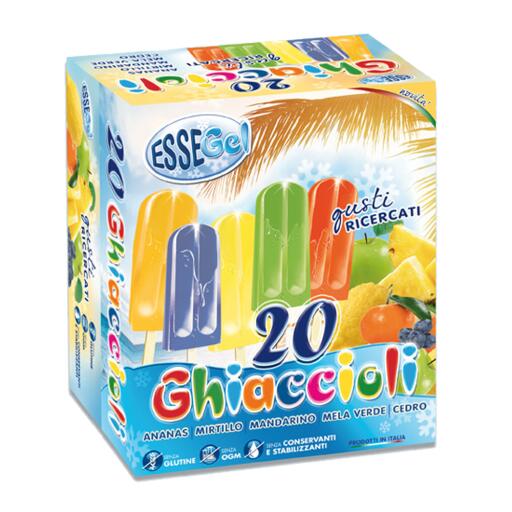 Giaccioli gusti ricercati 20 pezzi gusto ananas,mirtillo,mandarino,mela verde,cedro 1400g Essegel
