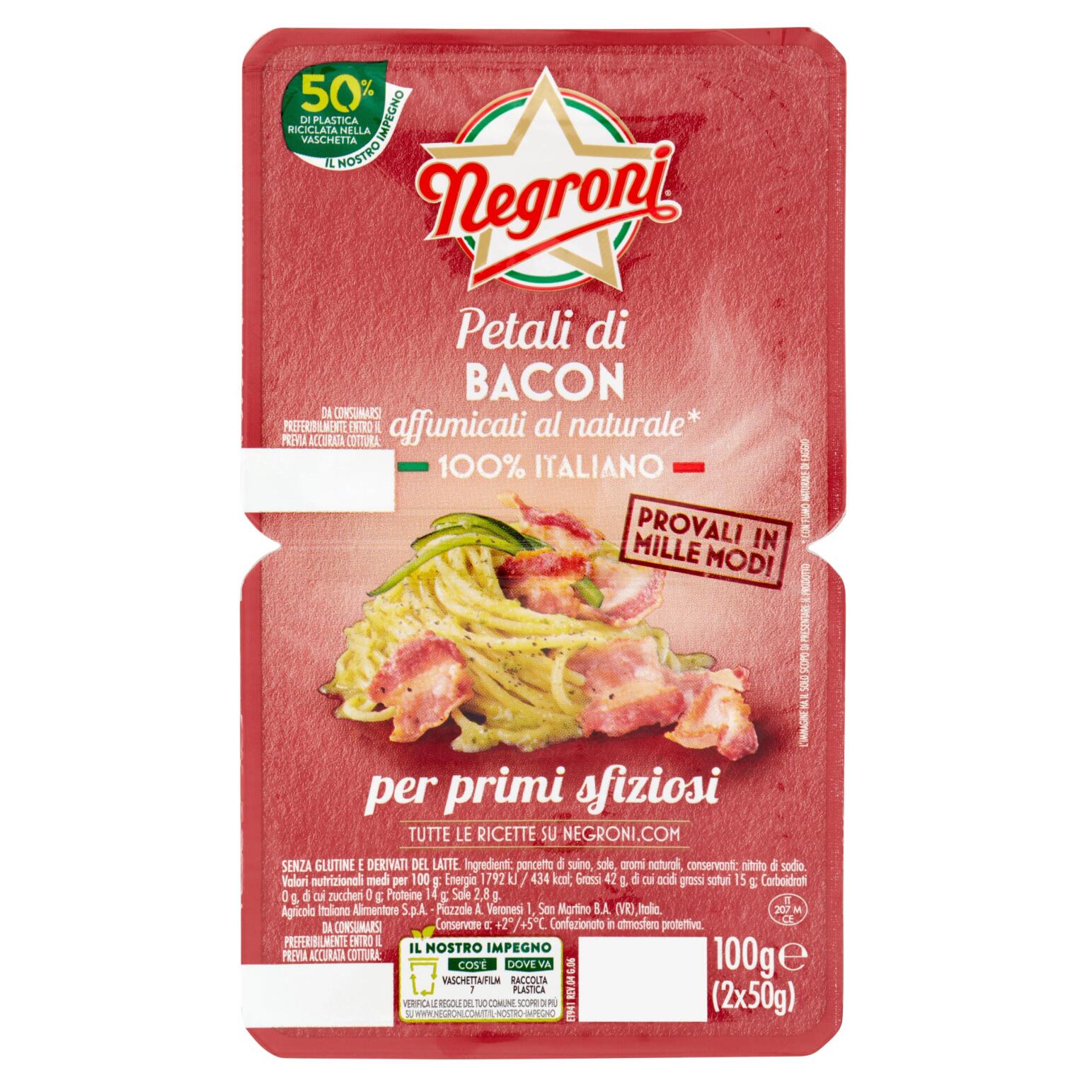 Bacon petali affumicati al naturale 100g Negroni