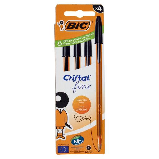 Penne crtistal fine black BIC 4pz