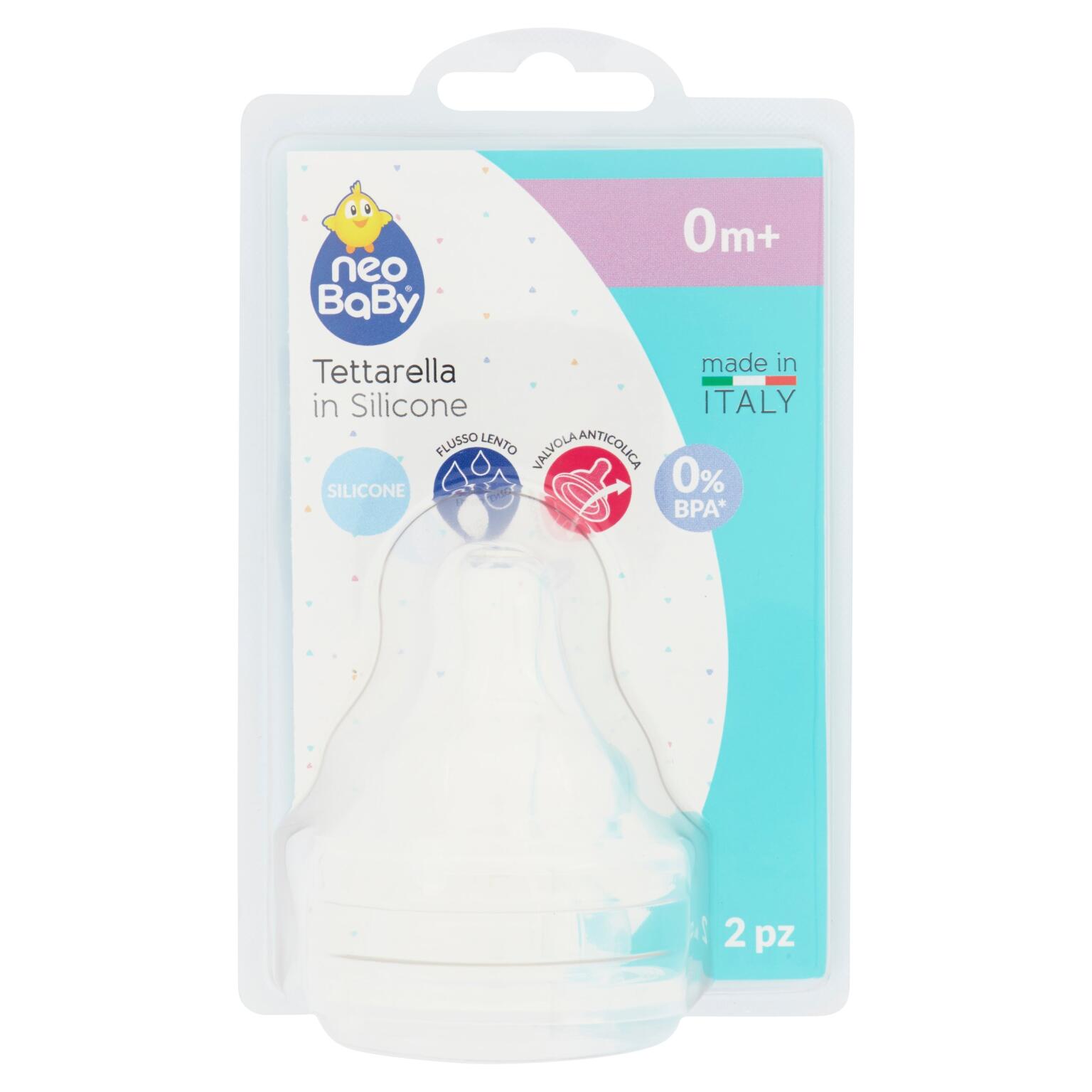 Tettarella collo largo in silicone 2 pezzi flusso lento Neo Baby Artsana