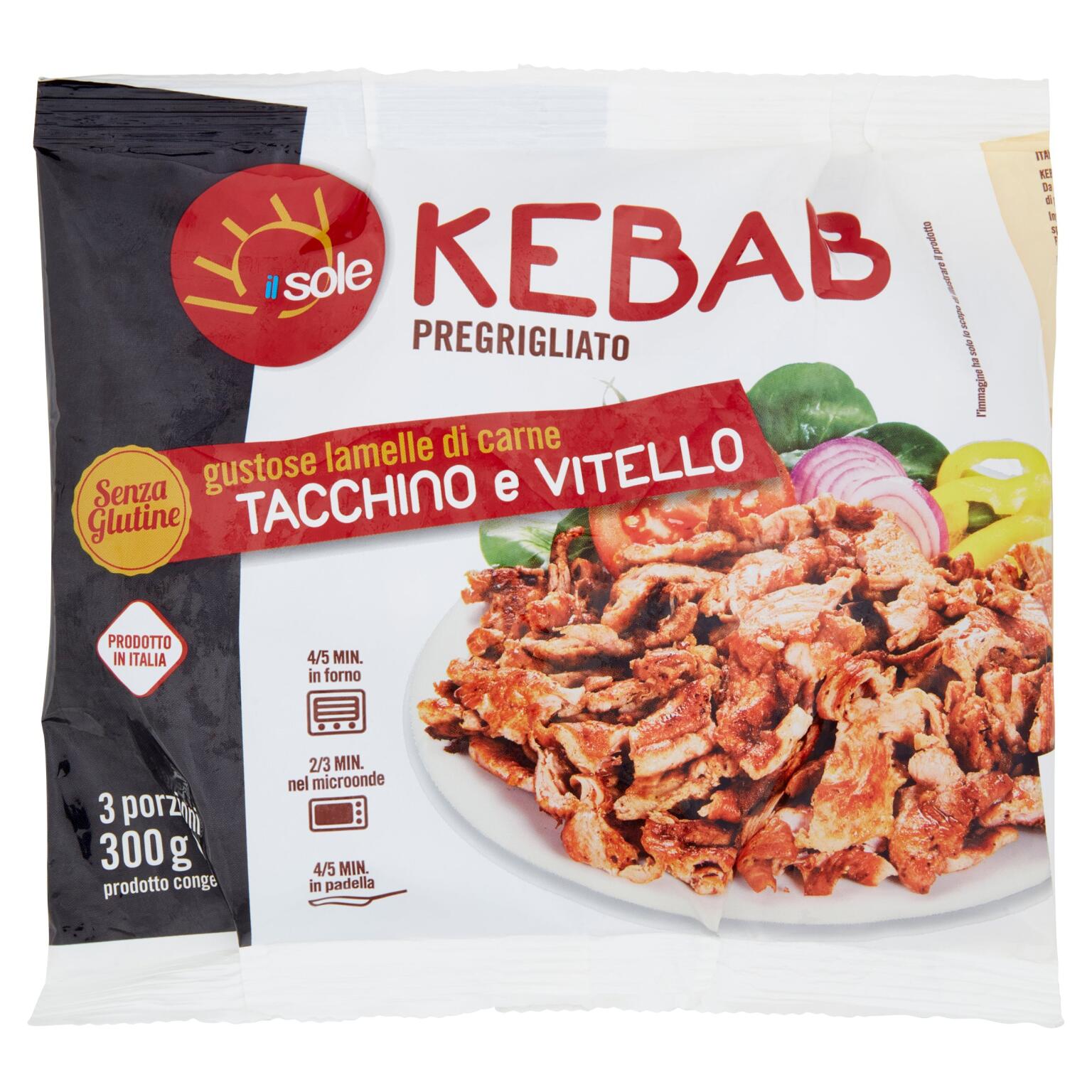 Kebab Tacchino e Vitello lamellato pregrigliato 300g Il Sole