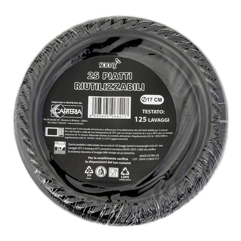 25 Piatti riutilizzabili da 17cm Nero