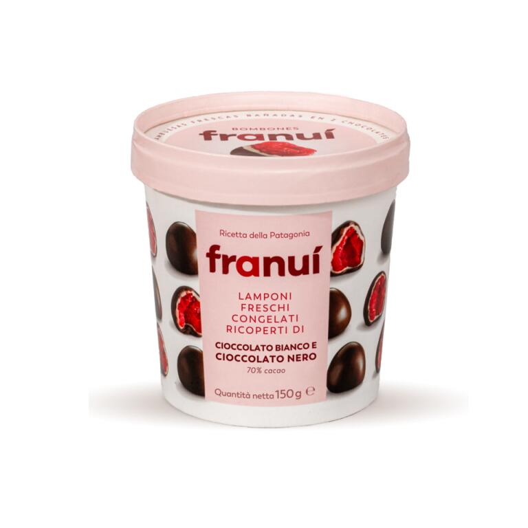 Franuì Lamponi ricoperti al cioccolato bianco e fondente da 150g Alpeker