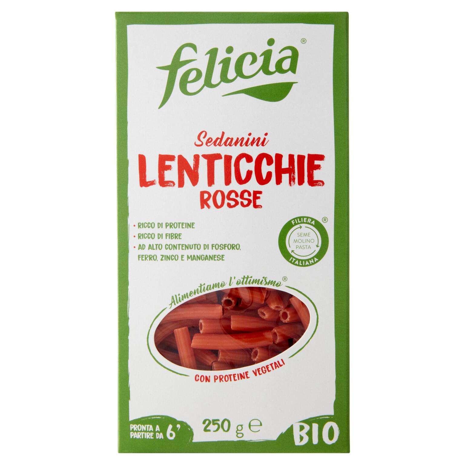 Sedanini con 100% Farina di Lenticchie Rosse Bio 250g Felicia