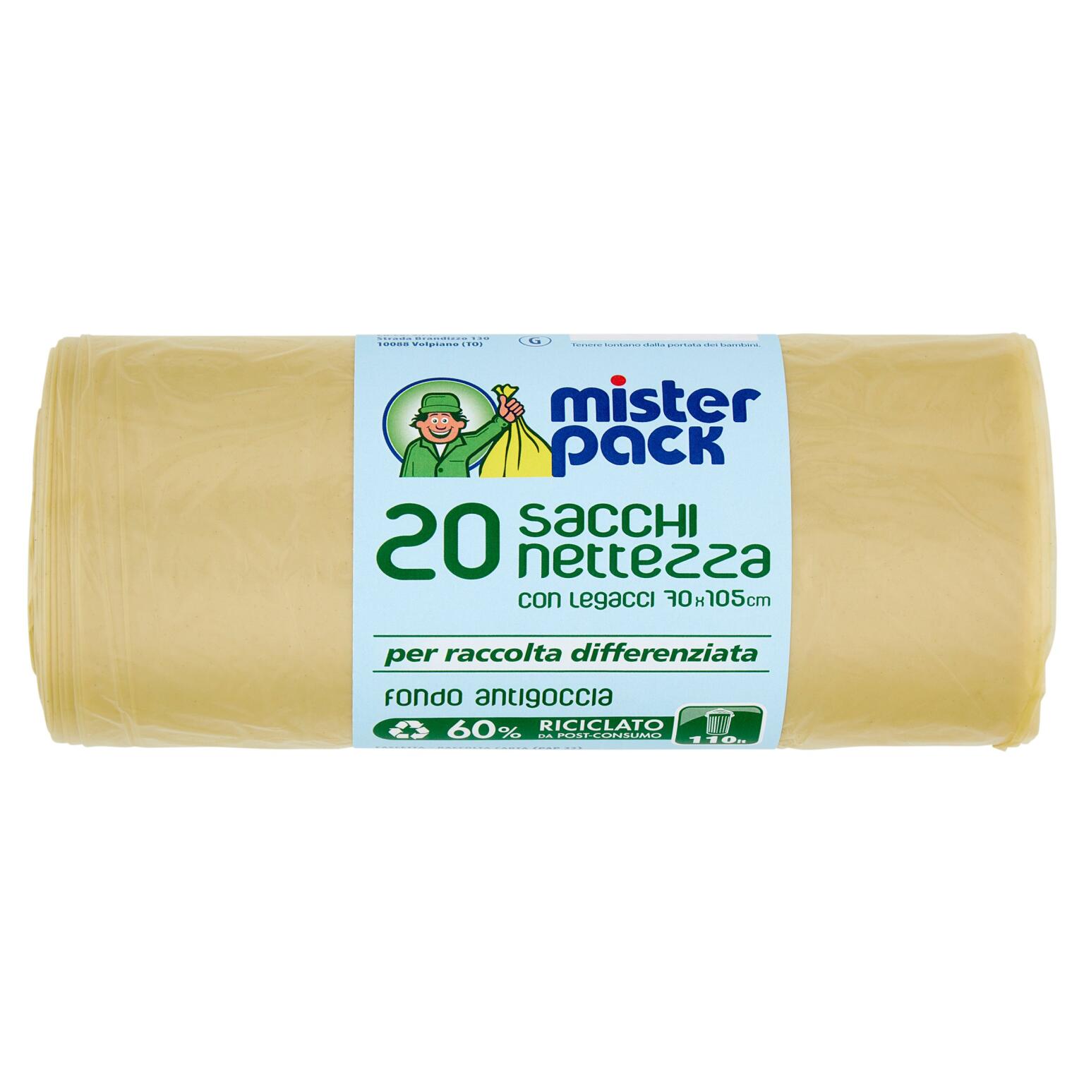 Sacchi nettezza 110L condominiale giallo tras.70x105xm con legacci e fondo antigoccia