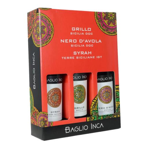 Conf.da 3 bott.con Nero D'Avola Sicilia Doc;GrilloSicilia Doc ;Syrah Terre Sic.Igp cl75 Baglio Inca