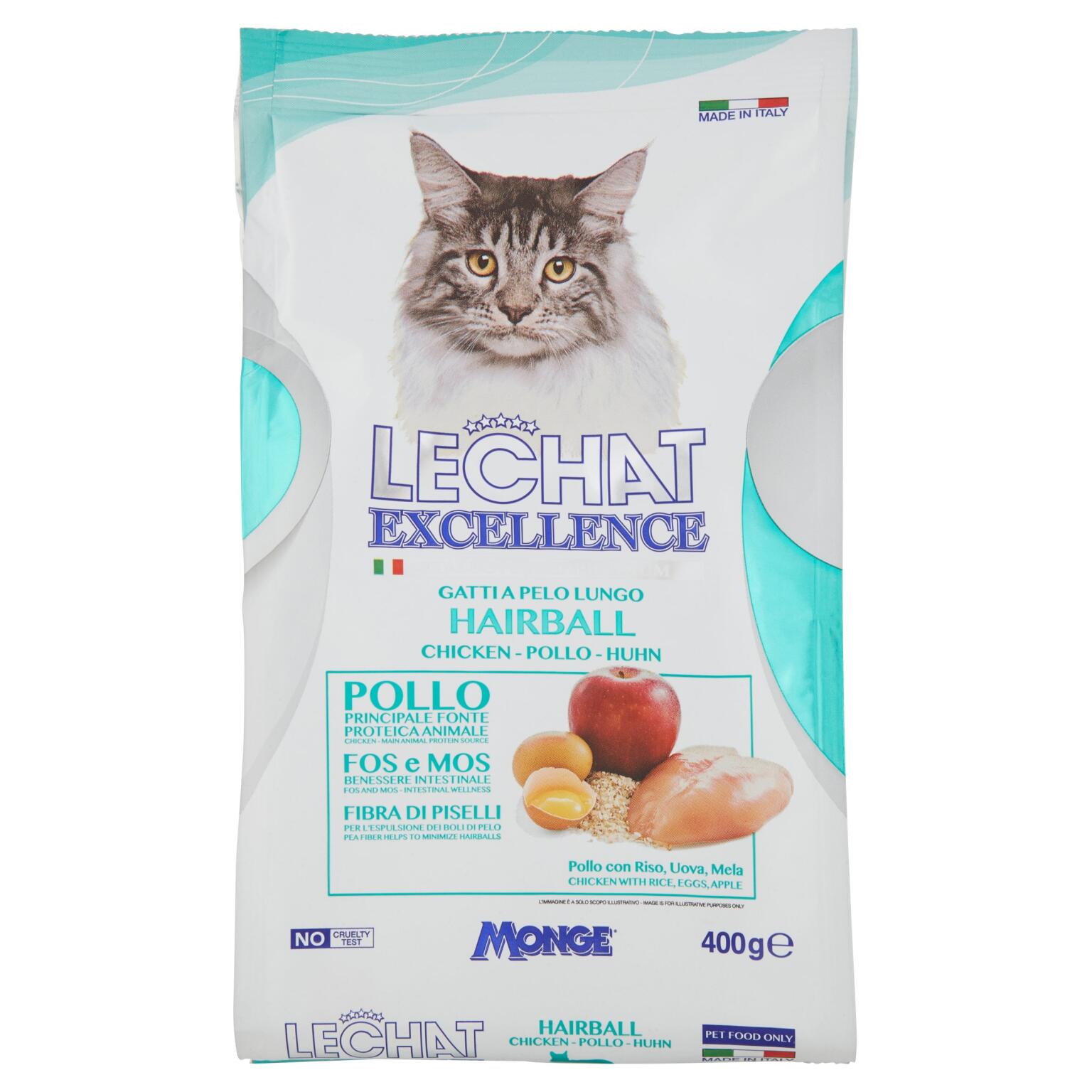 Croccantini Lechat excellence per gatto hairball 400g Monge