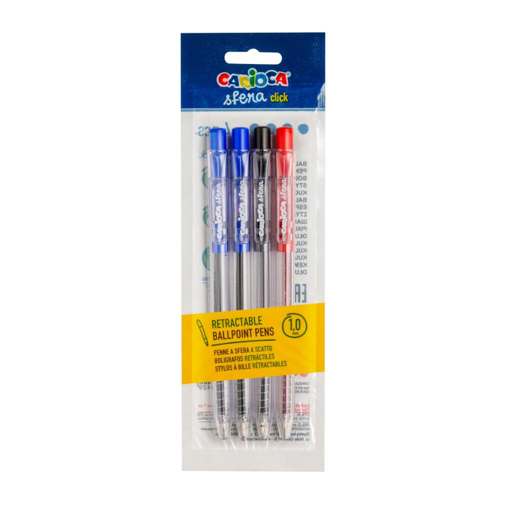 Penna a sfera retractable 4 pezzi bag 4 colori Carioca