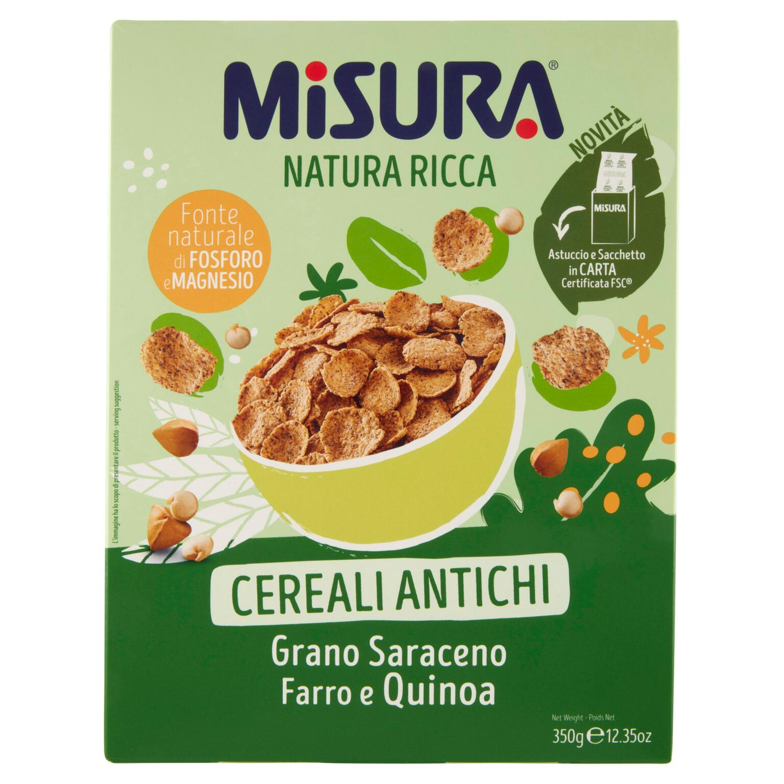 Cereali antichi natura ricca quinoa, farro e grano saraceno 350g Misura
