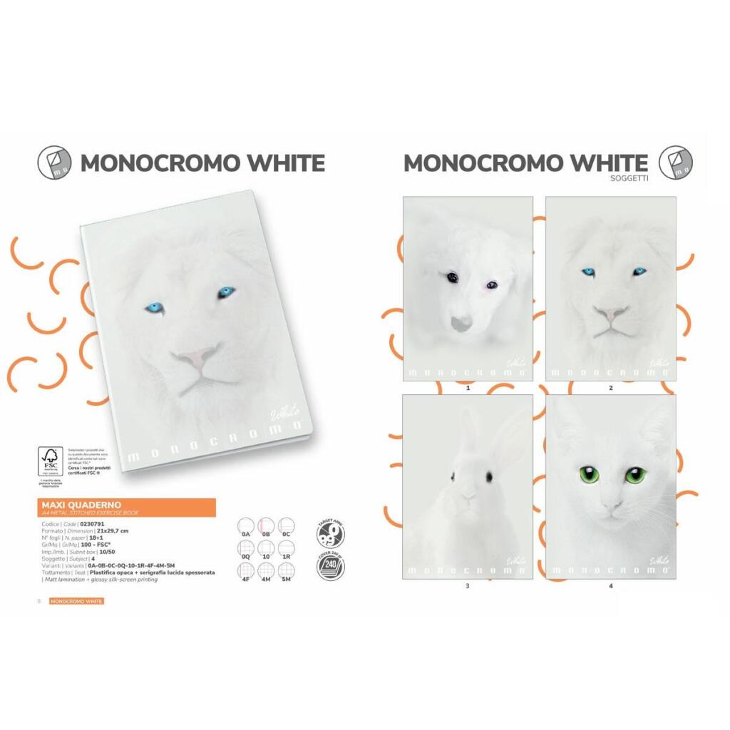 Maxi quaderno white 5mm 100g Monocromo