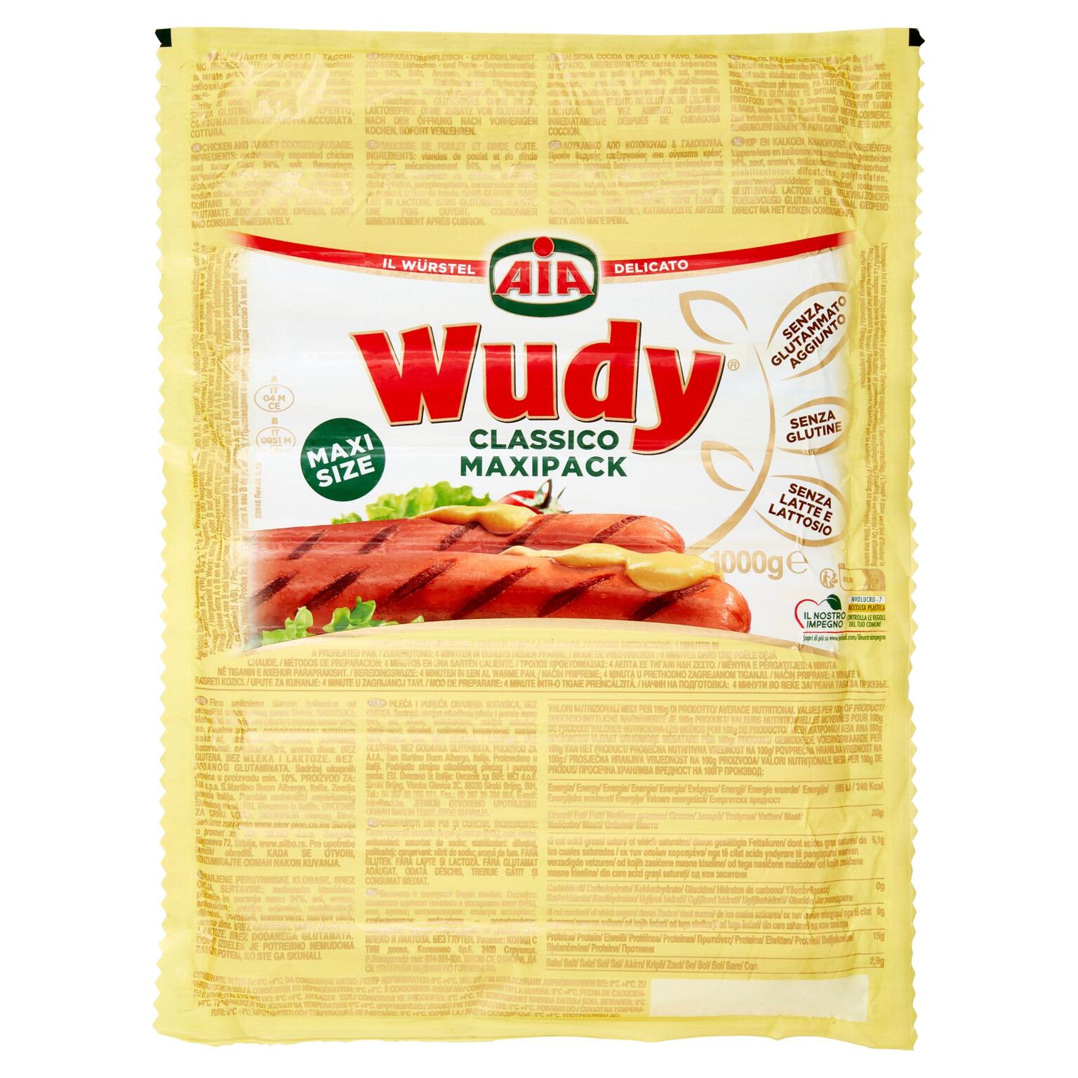Wurstel Wudy MaxiPack classico-pollo e tacchino 1kg senza glutine