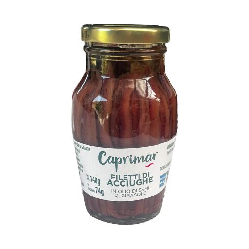 Fil.di acciughe in olio di girasole vaso vetro 140g Coprimar