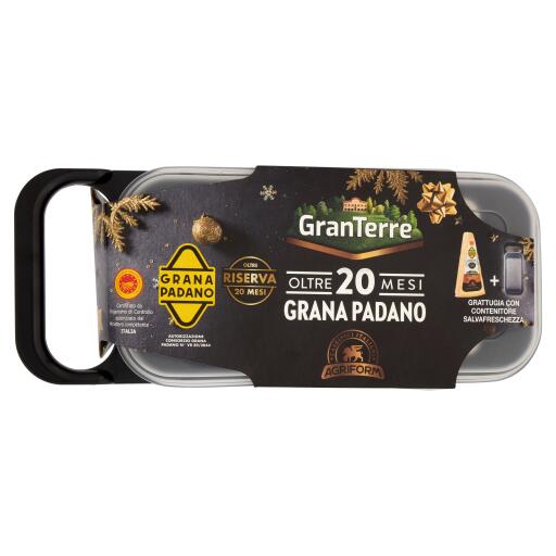 Confezione Natale Grana Padano Riserva 200g + Grattugia con contenitore salvafreschezza