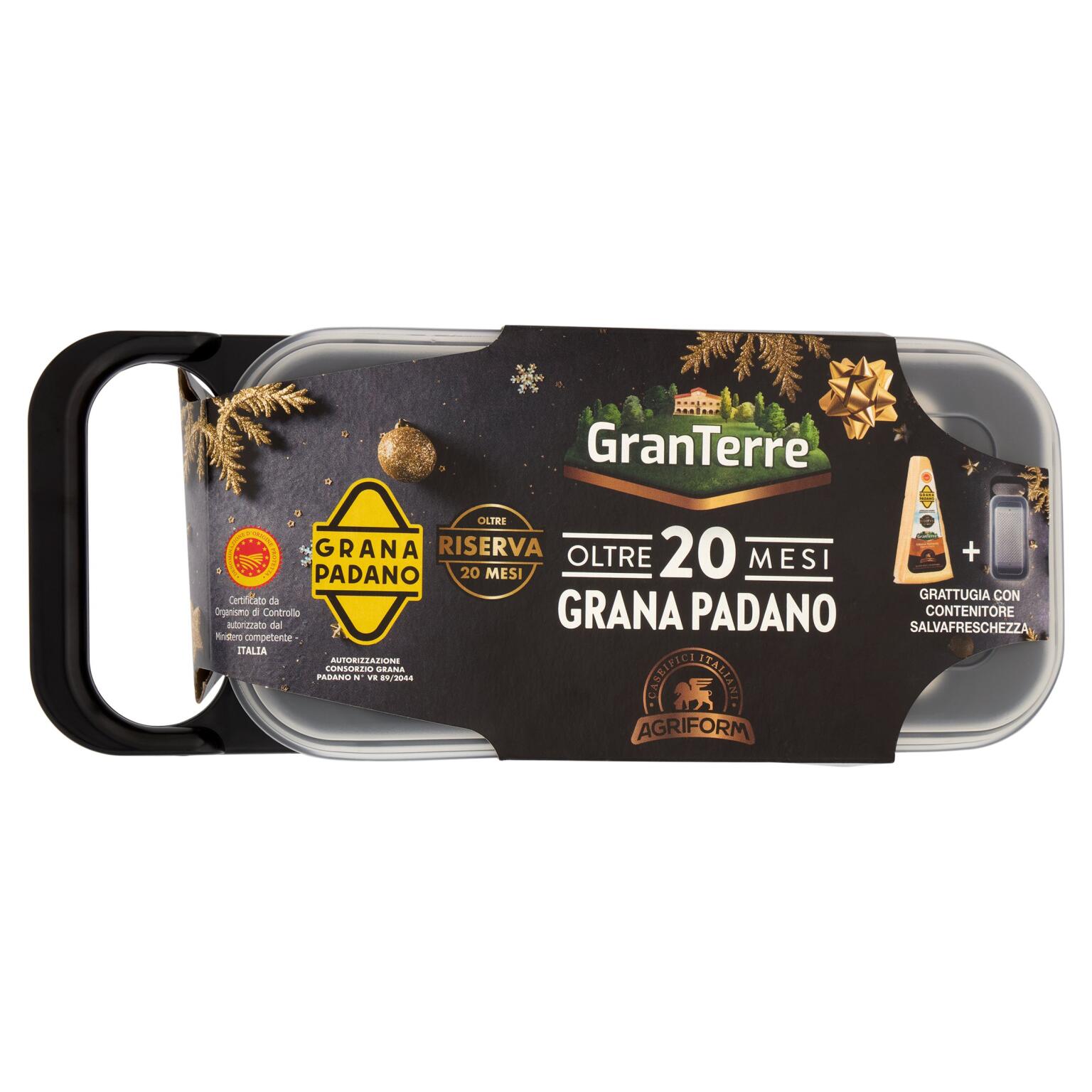 Confezione Natale Grana Padano Riserva 200g + Grattugia con contenitore salvafreschezza