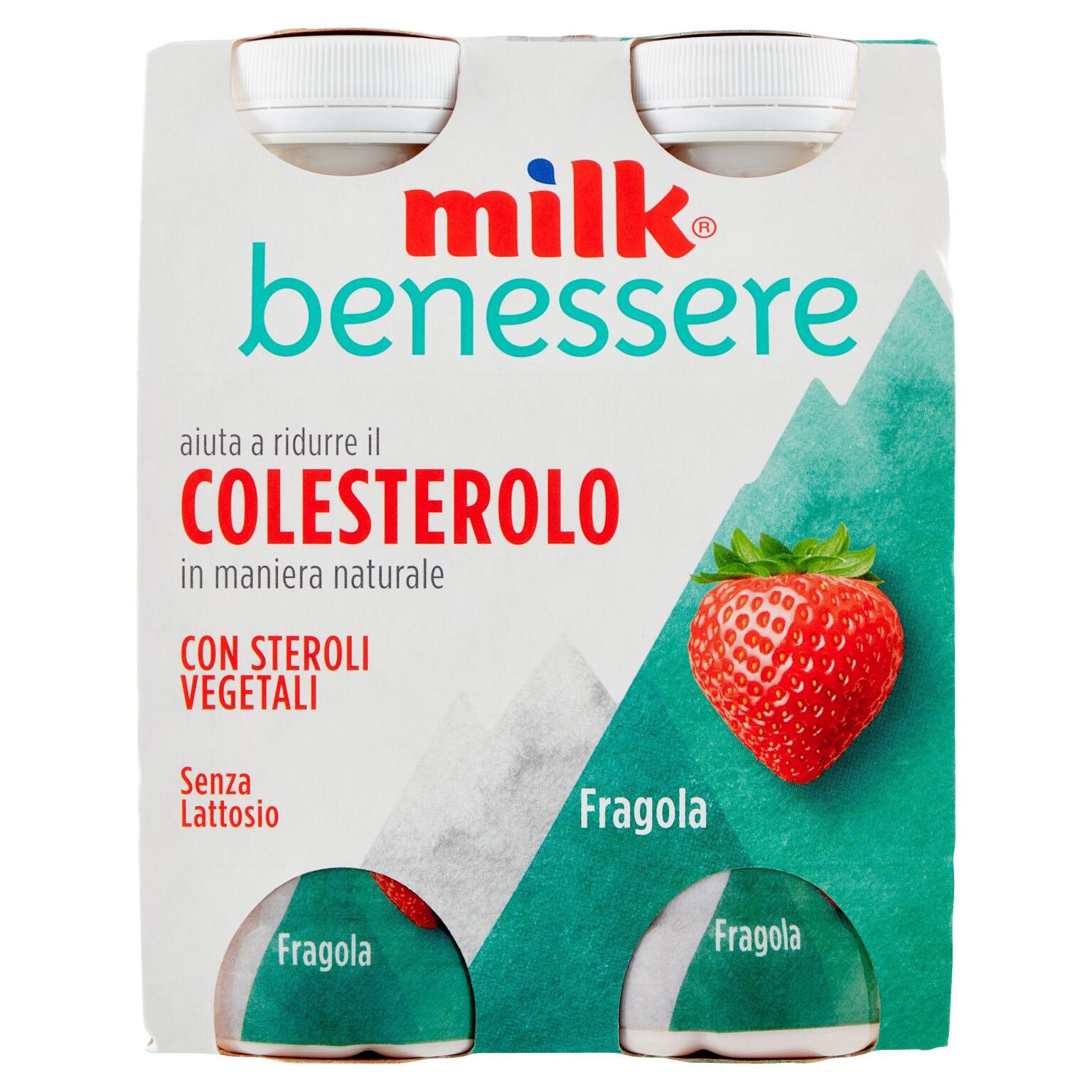 Milk fragola confezione da 4 bottigliette 400g aiuta a  ridurre il colesterolo