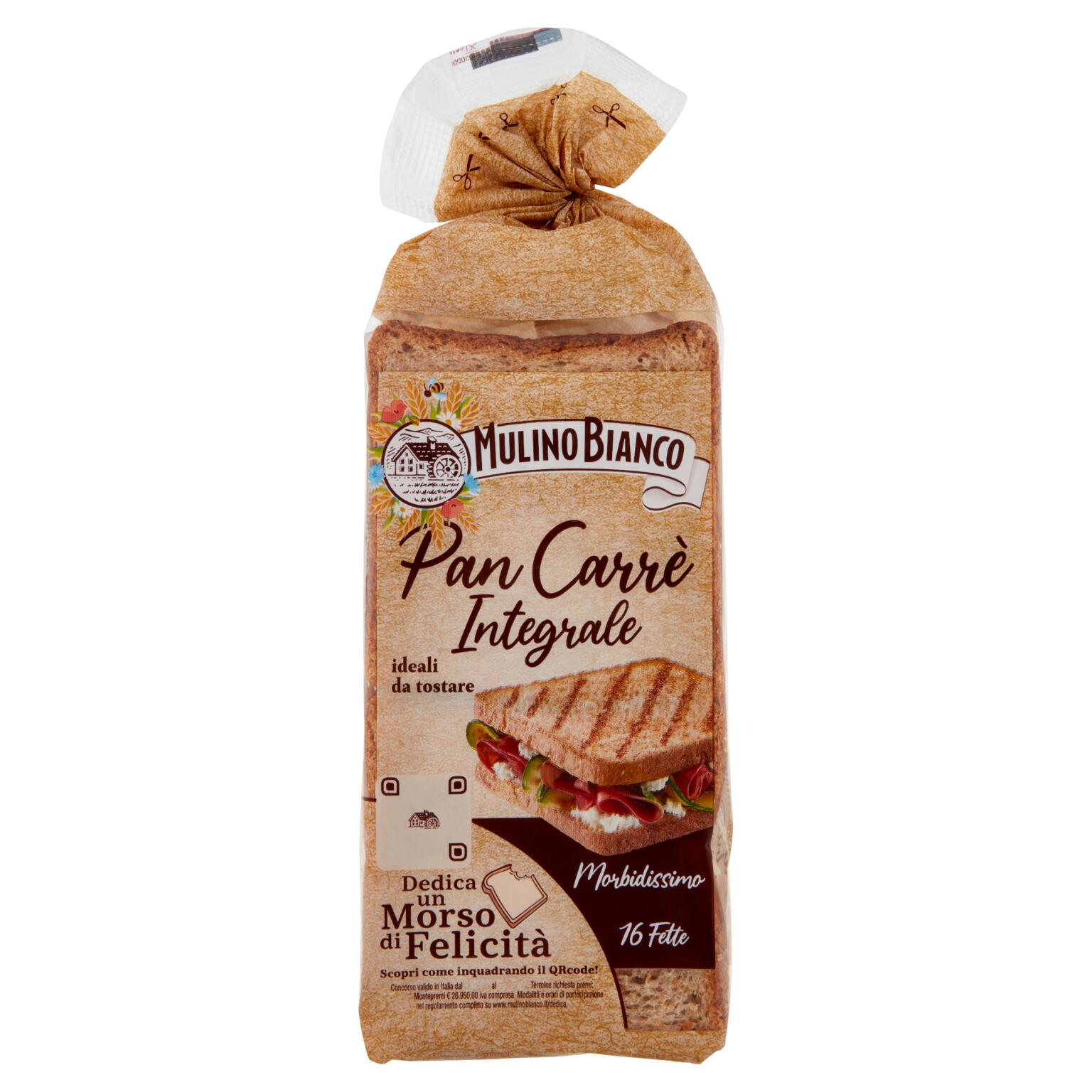 Pan carrè integrale senza olio di palma 16 fette  315g Mulino Bianco Barilla