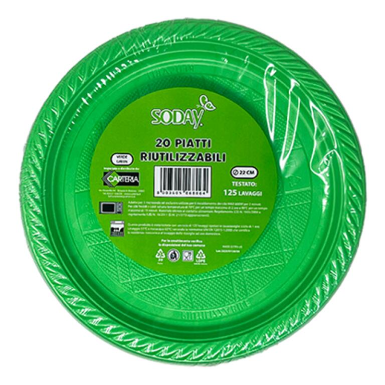 20 Piatti riutilizzabili da 22cm Verdi