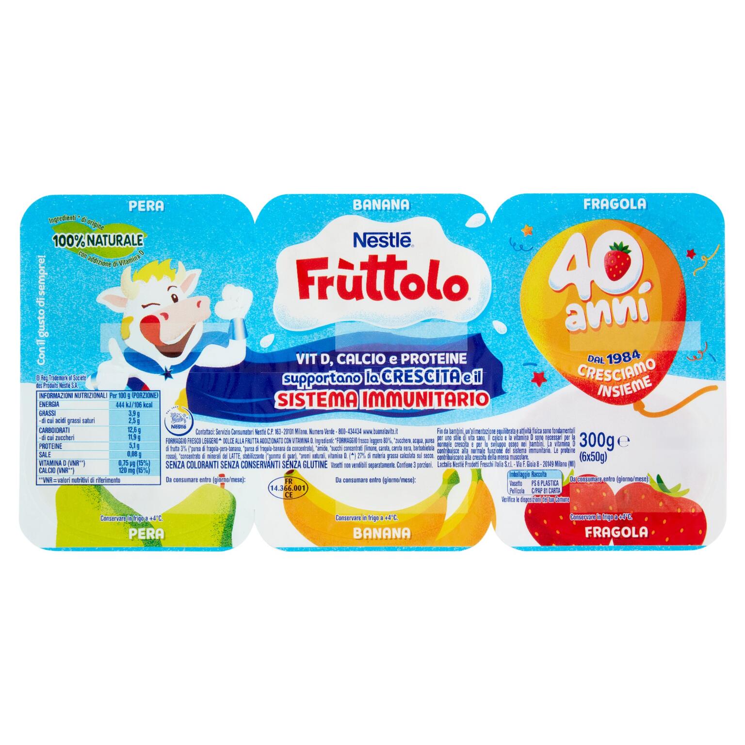 Fruttolo frutta singola fragola/pera/banana 6x50g Nestlé