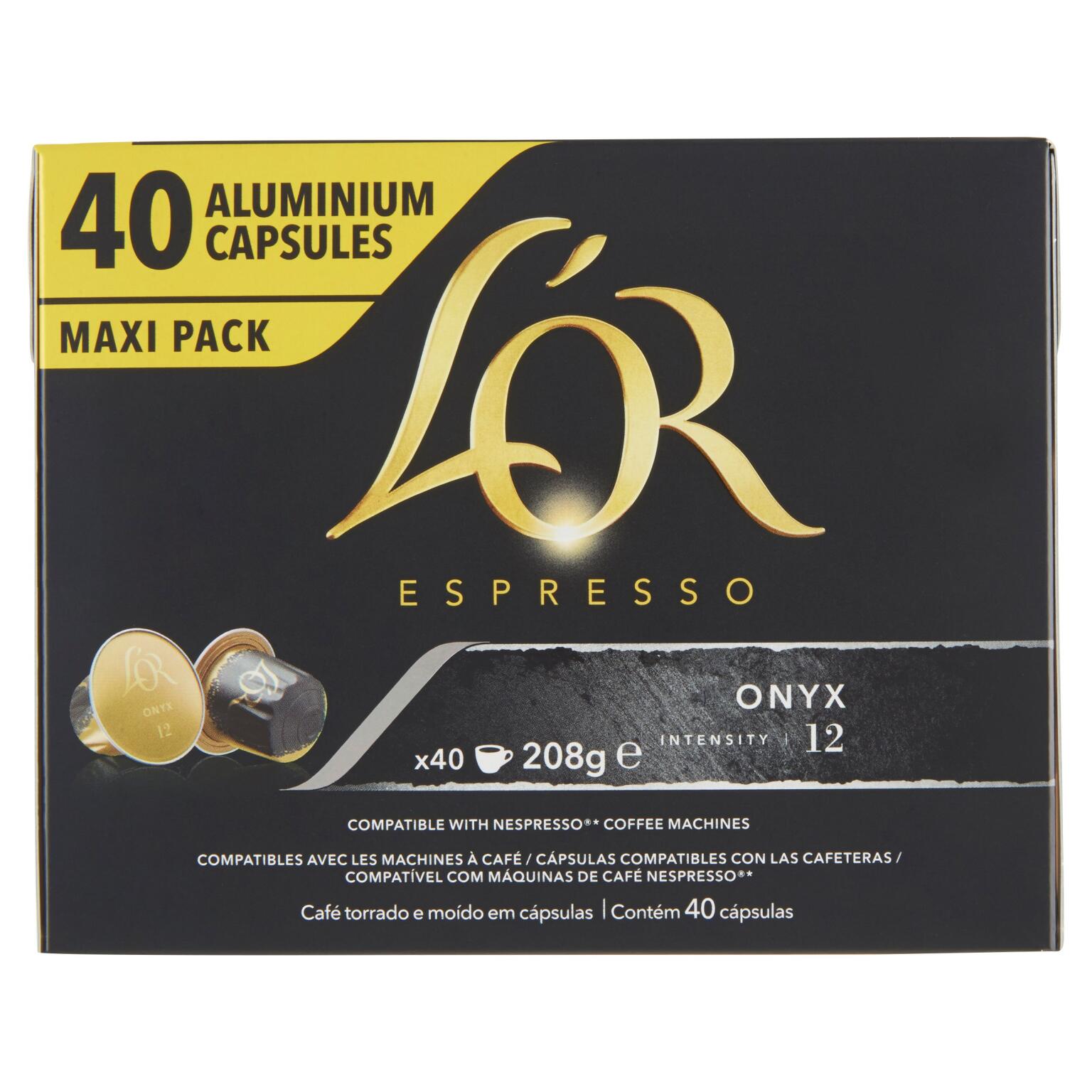 40Capsule Caffè Onyx intensità 12 Espresso 208g L'Or