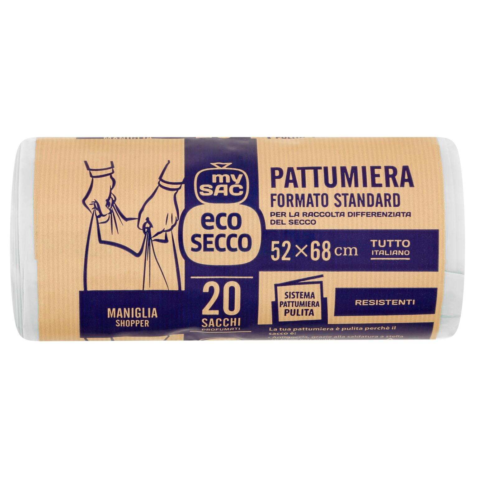 Sacco pattumiera, 20 pezzi trasparenti, 52x68cm, con maniglie