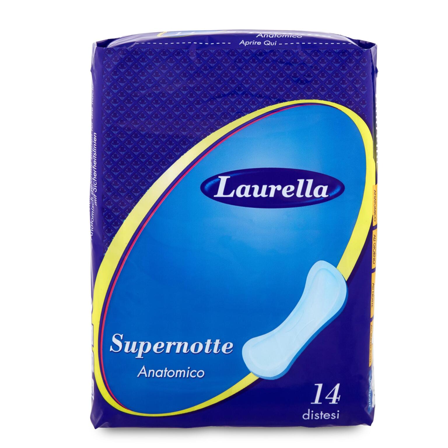 Assorbenti supernotte anatomico 14 pezzi distesi Laurella