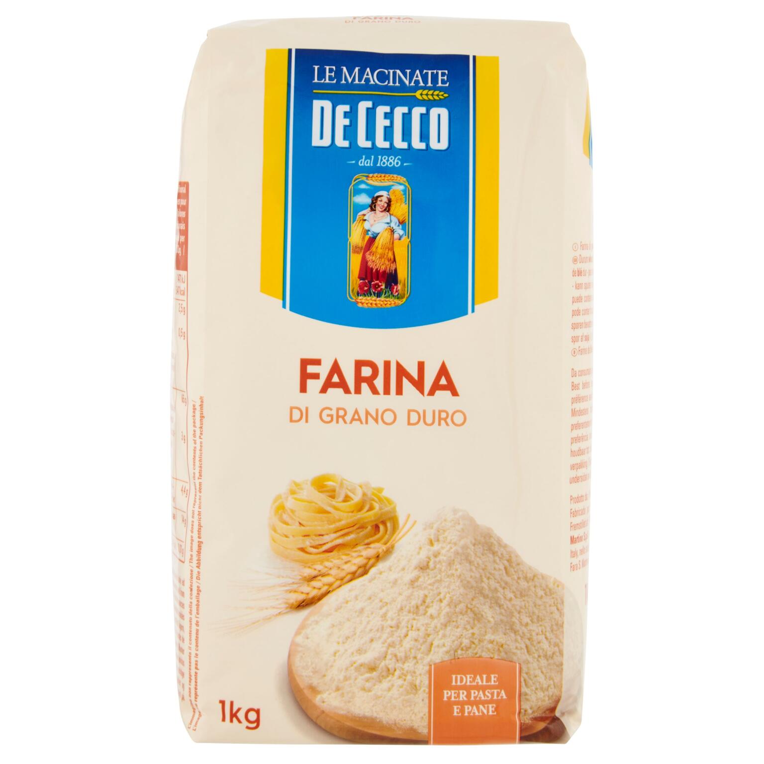 Farina di grano duro ideale per pasta e pane 1Kg De Cecco