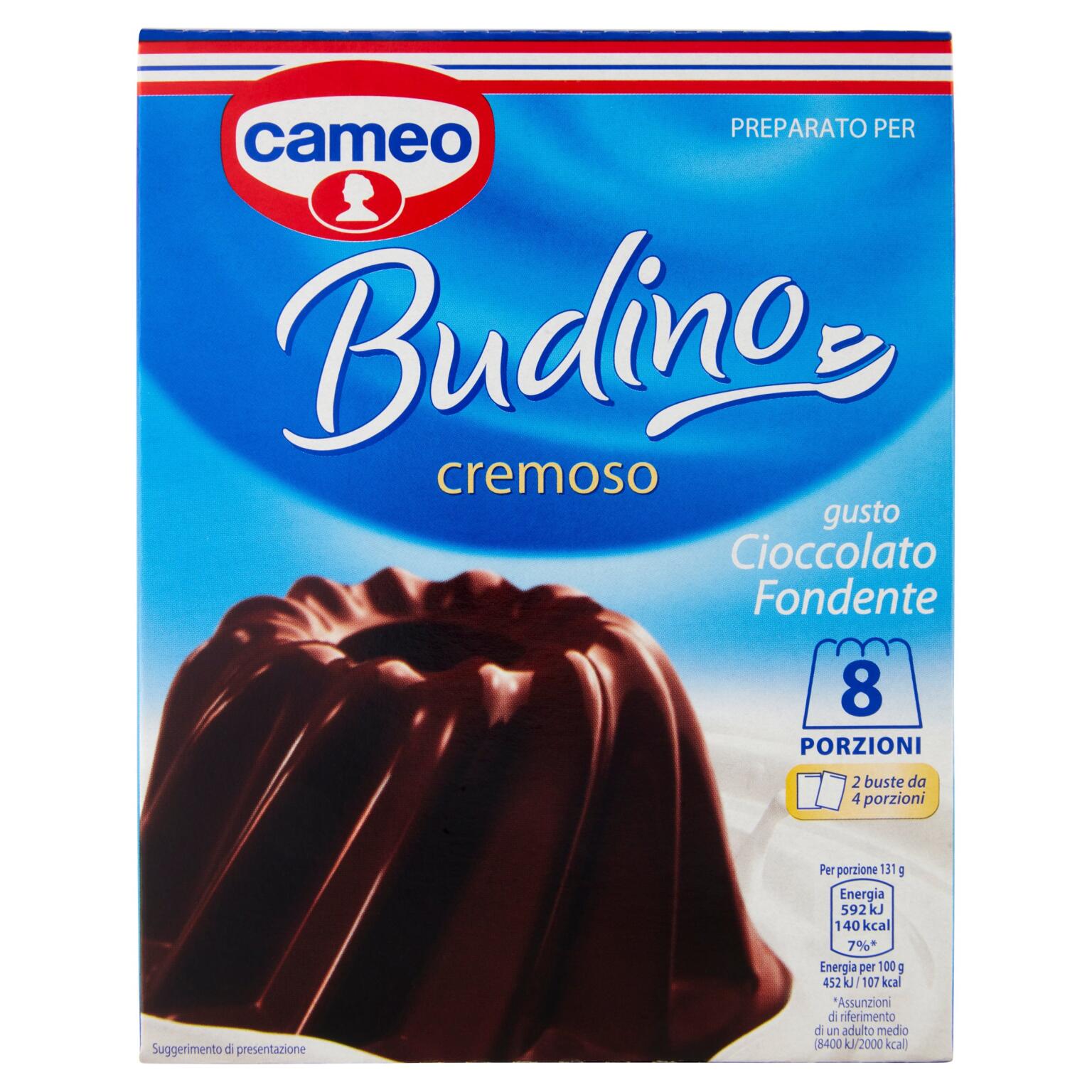 Preparato per budino cremoso al cioccolato fondente 2 buste 4 porzioni 176g Cameo