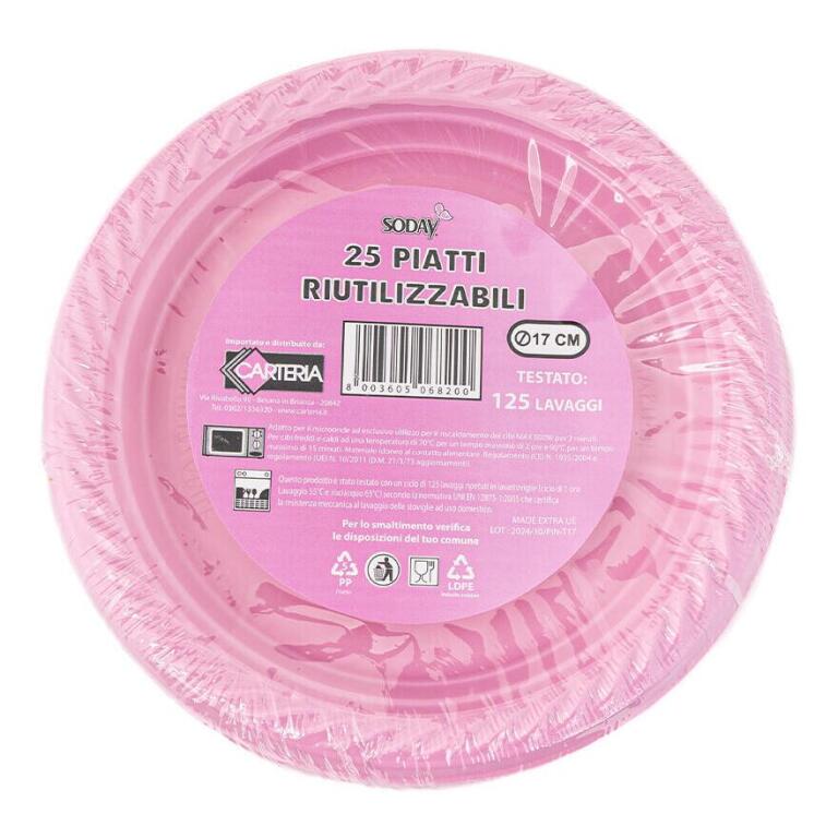 25 Piatti riutilizzabili da 17cm Rosa