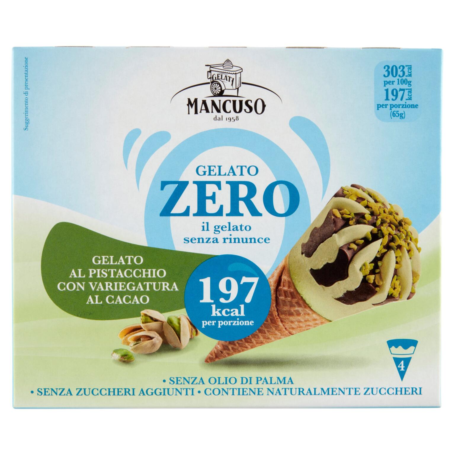 Cono Pistacchio 4x65g s/zuccheri aggiunti Mancuso
